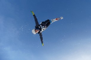 Winter Vinecki completing an aerial ski jump.