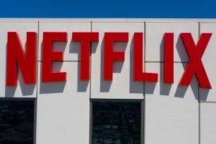 Signage outside the Netflix Inc. office building on Sunset Boulevard in Los Angeles, California,