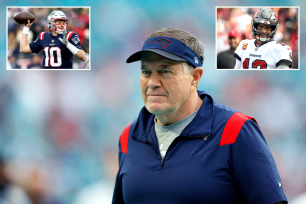 Bill Belichick, now with Mac Jones (top left) at QB, enters the playoffs for the first time since Tom Brady (top right) left for the Bucs