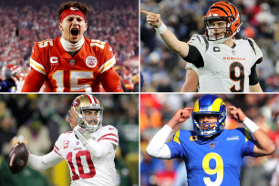 Clockwise left to right: Patrick Mahomes, Joe Burrow, Matthew Stafford and Jimmy Garoppolo