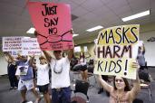 Parents protesting against masks