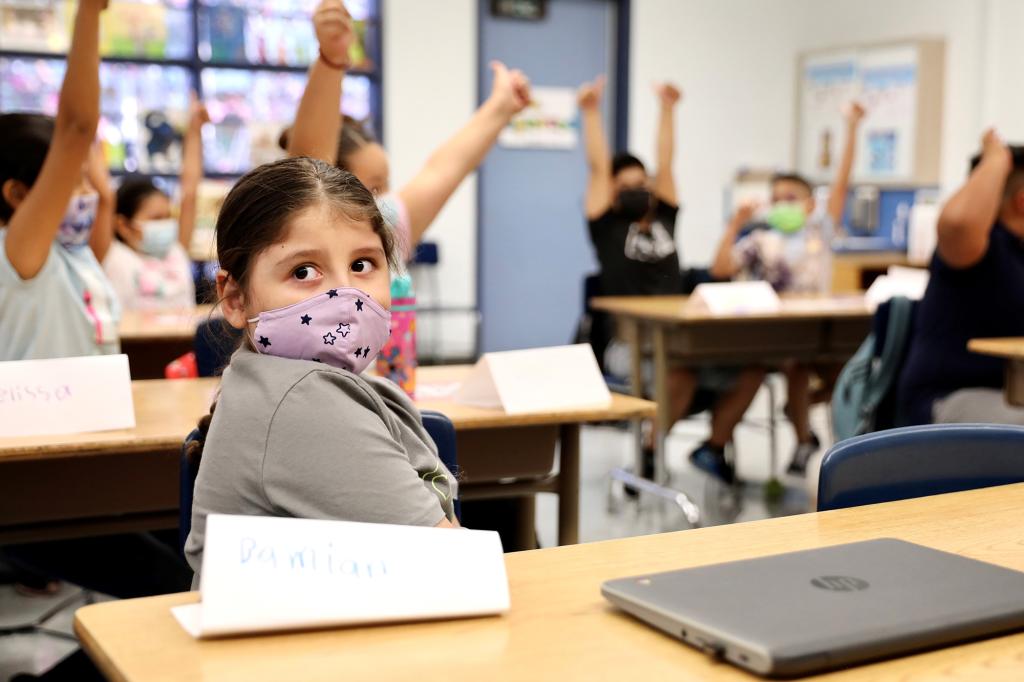 Students of Montrara Ave. Elementary School attend their in-person class in Los Angeles, California.