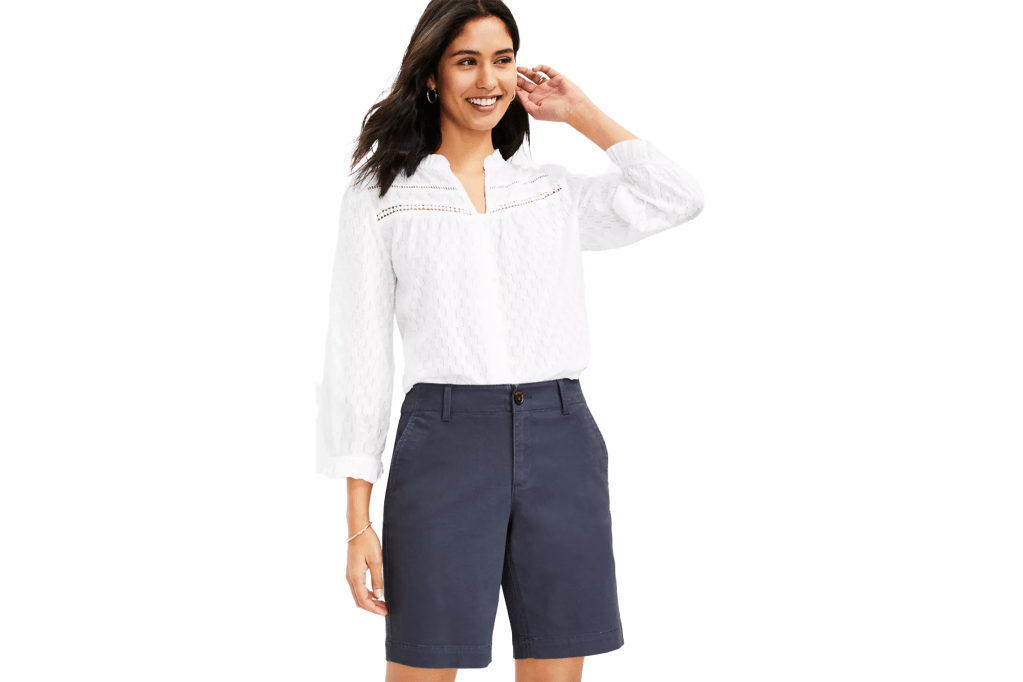 LOFT Monroe Chino Bermuda Shorts, navy