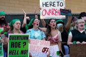 Abortion-rights activists rally outside the First Street U.S. Courthouse, Central District of California, in downtown Los Angeles, Monday, June 27, 2022.