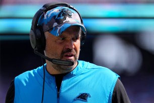 Panthers coach Matt Rhule during a loss to the Giants on Sept. 18, 2022.