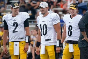 Steelers quarterbacks Mason Rudolph, Mitchell Trubisky and Kenny Pickett.