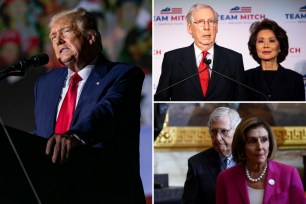 Former President Donald Trump took jabs on Senate Minority Leader Mitch McConnell for allowing President Biden to sign his spending bill.