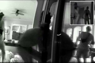 A family that was out having dinner watched two robbers break into their home from a Nest security camera.