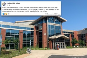 The widespread sickness at Stafford High School outside of Washington, DC, prompted the school to cancel all weekend activities and athletics.