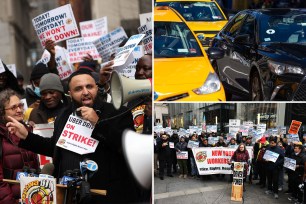 For-hire drivers protesting after the pay hike was blocked.