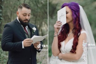 The groom rattles off his wince-worthy wedding vows.