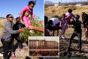 Babies and kids are tossed over US-Mexico border as migrants rush the international boundary at El Paso, Texas.