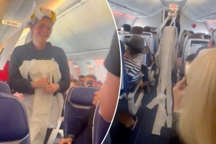 A Texas bride-to-be and her fiancé held a fake wedding Sunday while onboard a Southwest Airlines flight from Austin, Texas to Oakland, California.