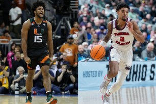 Miami's Norchad Omier (L) and Florida Atlantic University's Nick Boyd will both compete in the Final Four.