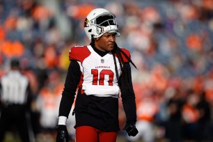 Cardinals wide receiver DeAndre Hopkins (10) before the game against the Denver Broncos at Empower Field at Mile High.