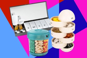 Pill cases on abstract background