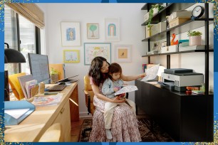 Woman with daughter in home office