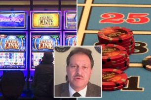 A gambler plays a slot machine at Harrah's casino in Atlantic City, N.J. on Sept. 29, 2023. On Jan, 16, 2023, New Jersey gambling regulators released statistics showing that Atlantic City's casinos, racetracks that accept sports betting and their online partners won nearly $5.8 billion from gamblers in 2023, a new record. But only three of the nine casinos won more from in-person gamblers last year than they did in 2019 before the coronavirus pandemic broke out. (AP Photo/Wayne Parry)