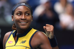 Coco Gauff is all smiles after her 6-1, 6-2 win over Magdalena Frech in the fourth round of the Australian Open.