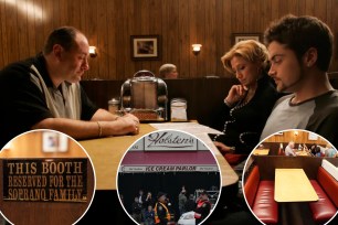 The legendary ice cream parlor booth where Tony Soprano may or may not have been whacked during the final scene of "The Sopranos" was put up for auction Wednesday night — with bids reaching $32,000.