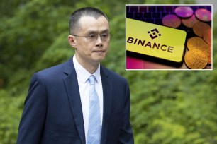 Changpeng Zhao and Binance logo