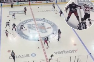 Rangers and Devils fight at Madison Square Garden