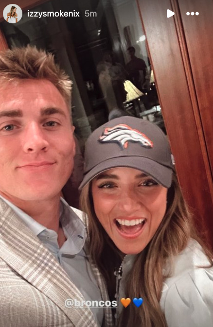 Bo Nix and Izzy Nix celebrate the Broncos drafting him.