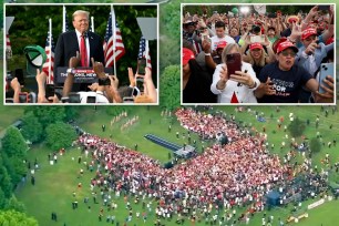 An aerial view of the number of attendees let in through the security gates.