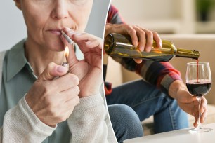 Close up of unrecognizable mature woman lighting cigarette while smoking for medicinal purposes, copy space