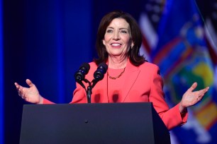 New York Gov. Kathy Hochul speaks in Syracuse, N.Y., April 25, 2024.