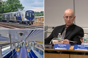 composite: upper left subway train lower left inside of a subway car right brown sitting at a table