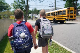 A general view of school children pictured leaving school on the last day of school before summer vacation as seen in Hawthorne, NJ on June 18, 2024.