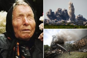 Collage of Baba Vanga and the war in Ukraine