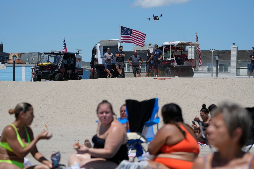 A drone lifts off at Rockaway Beach in New York, Thursday, July 11, 2024.