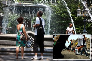 Two pictures of people cooling down.