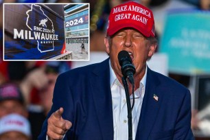 Former US President and Republican presidential candidate Donald Trump gestures as he speaks during a rally in Doral, Florida, on July 9, 2024.