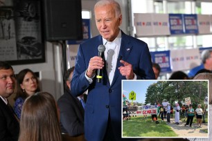 President Joe Biden speaks during a stop at the Garage Grill & Fuel Bar in Northville, Michigan