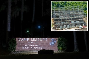 A picture of a substation alongside a photo of Camp Lejeune.