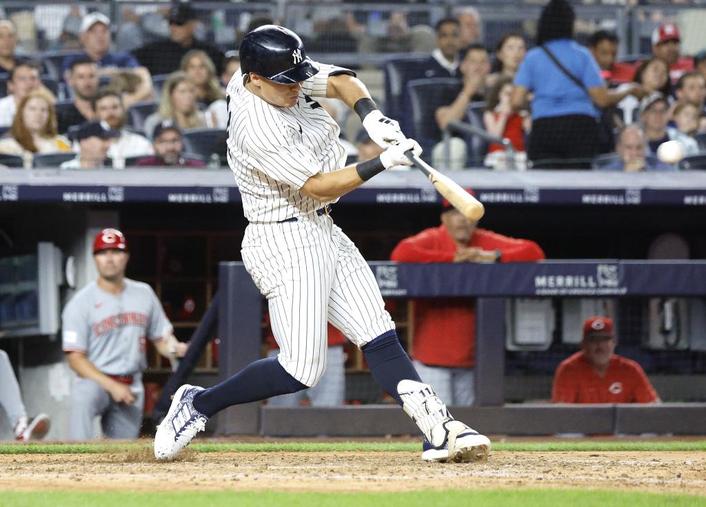 Anthony Volpe belts a two-run double in the seventh inning of the Yankees' loss.