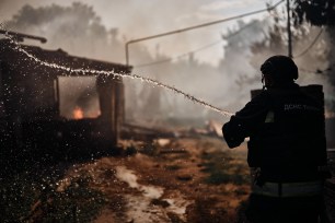 Emergency services of the Donetsk region work to eliminate the consequences of the fire that broke out after an explosion on July 3, 2024 in Druzhkivka, Ukraine.