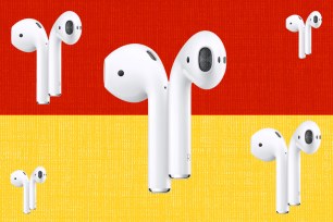 A group of white earbuds