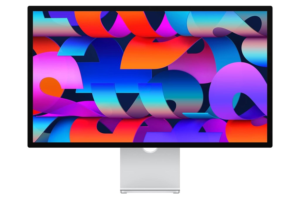 A computer monitor displaying colorful spirals