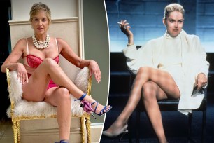 Sharon Stone with her legs crossed.