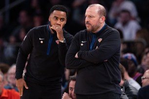 Johnnie Bryant is pictured next to Knicks head coach Tom Thibodeau.