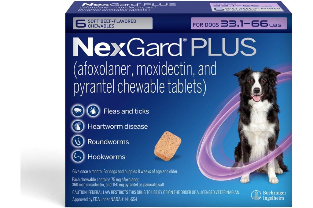 NexGard PLUS Chew for Dogs, 33.1-66 lbs. (Purple Box)