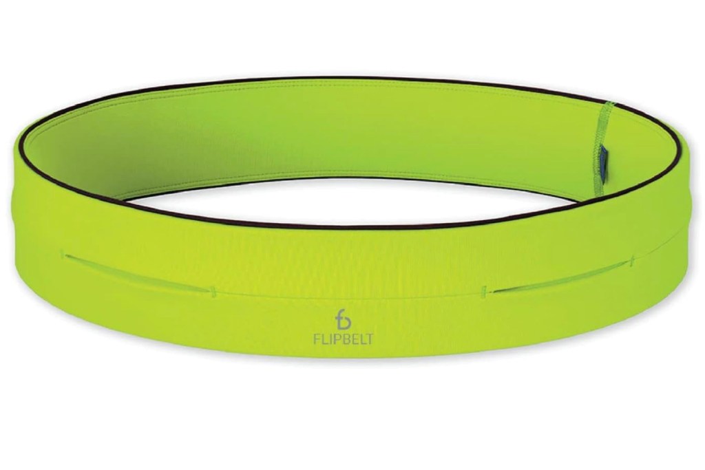 A bright green running belt. 