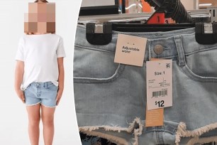 Kmart has come under fire online after a mom shared a photo of a small pair of cut-off denim shorts hanging on a rack in-store, designed for babies and toddlers. 