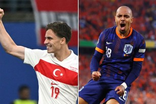 A collage depicting a Netherlands versus Turkey match