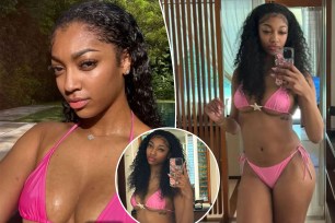 Angel Reese enjoyed a pool day in a bright bikini, as seen in a series of photos of new photos she shared on social media. 