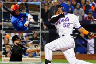 Yoenis Cespedes at the plate for the Mets; Luisangel Acuna; Darin Ruf